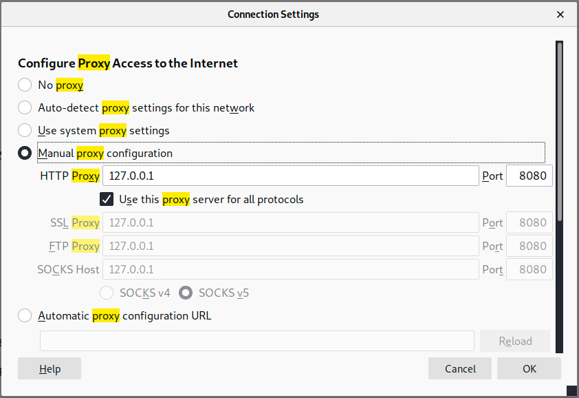 Proxy settings