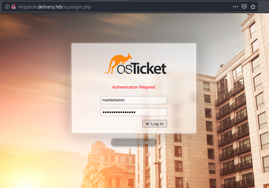 osTicket login page