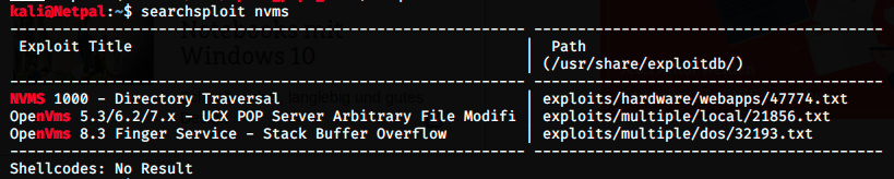 searchsploit nvms